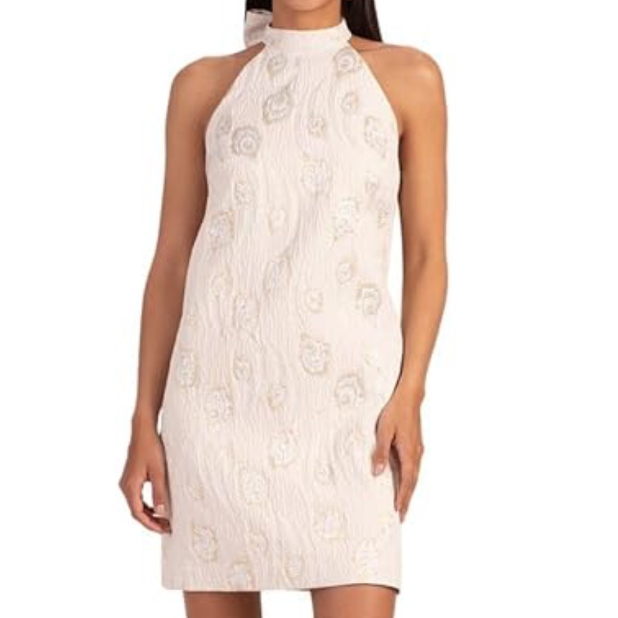 Trina Turk Jacquard Solar Dress Cream, Silver And Gold Accents Mini Dress Nwt 6